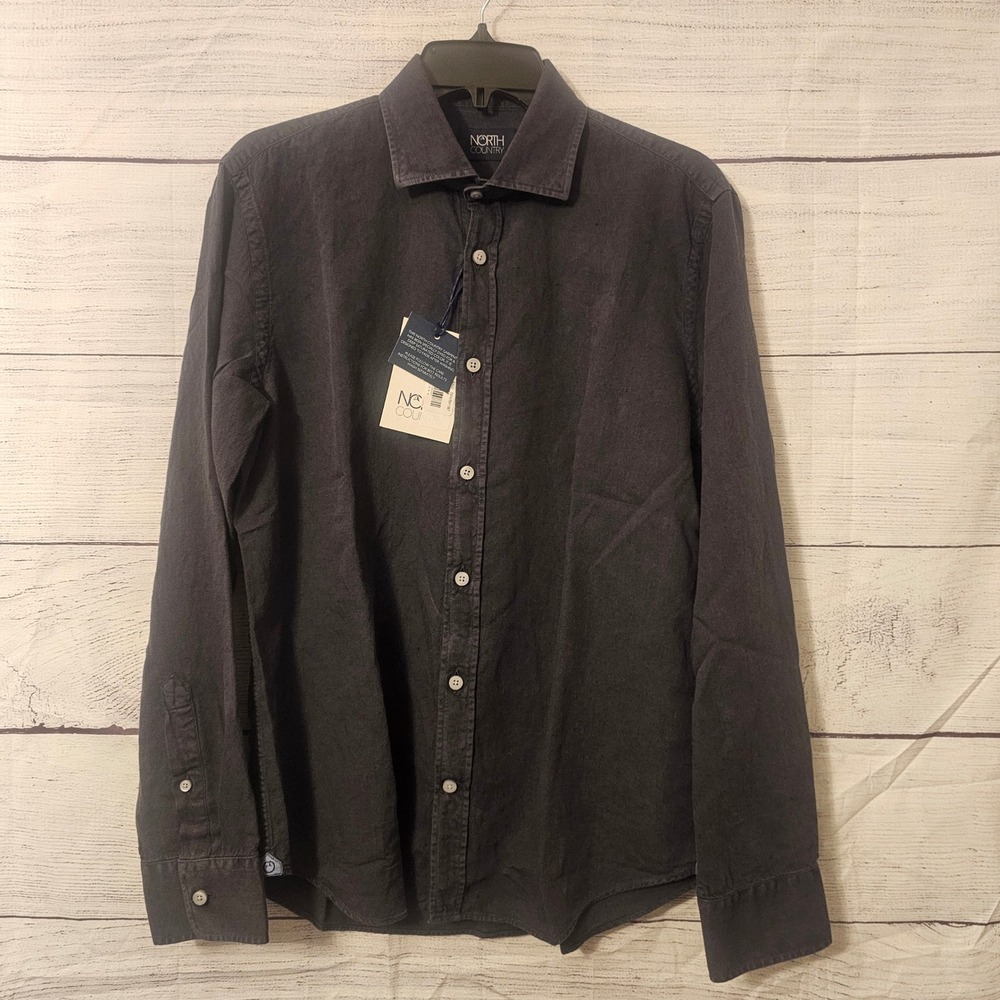 North Country Men's Med Organic Cotton & Linen Long Slv Button Up Shirt NWT L461